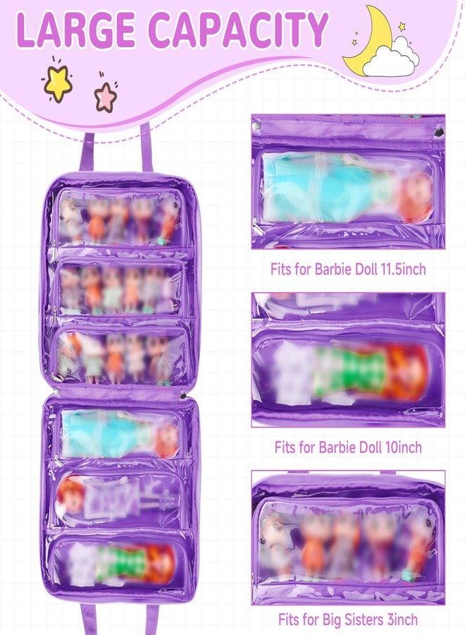 Jaffzora Dolls Carrying Case Compatible with LOL Surprise Dolls All,Hanging Travel Toys Storage Tote Bag with 6 Clear Pockets for Girls,Purple - Image 2